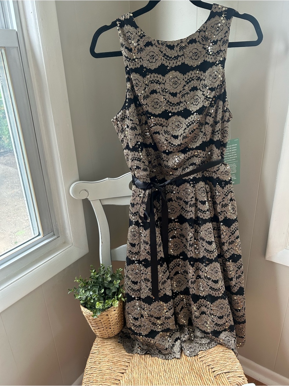 jcpenney Black and Gold Sequin Lace Fit-and-Flare Dress